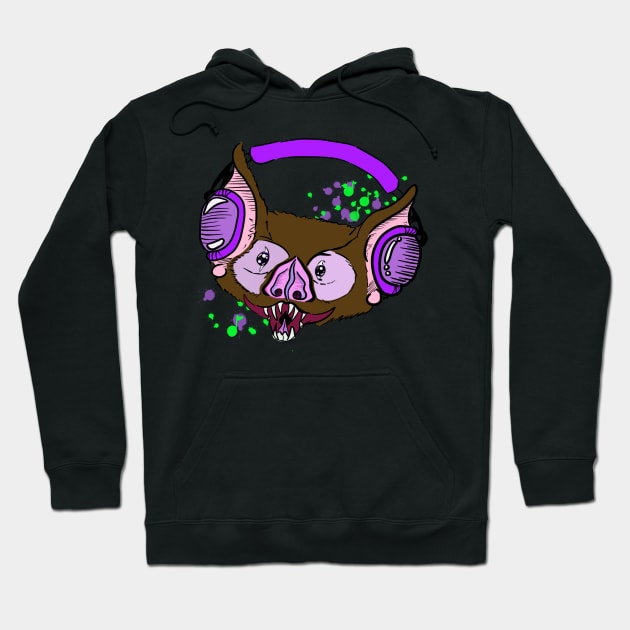 Bat with headphones Hoodie by SwampThang